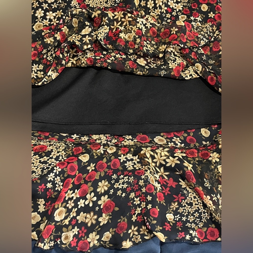Vintage Meghan Matthers Floral Black and Red Midi Dress sz 10 - Picture 10 of 12